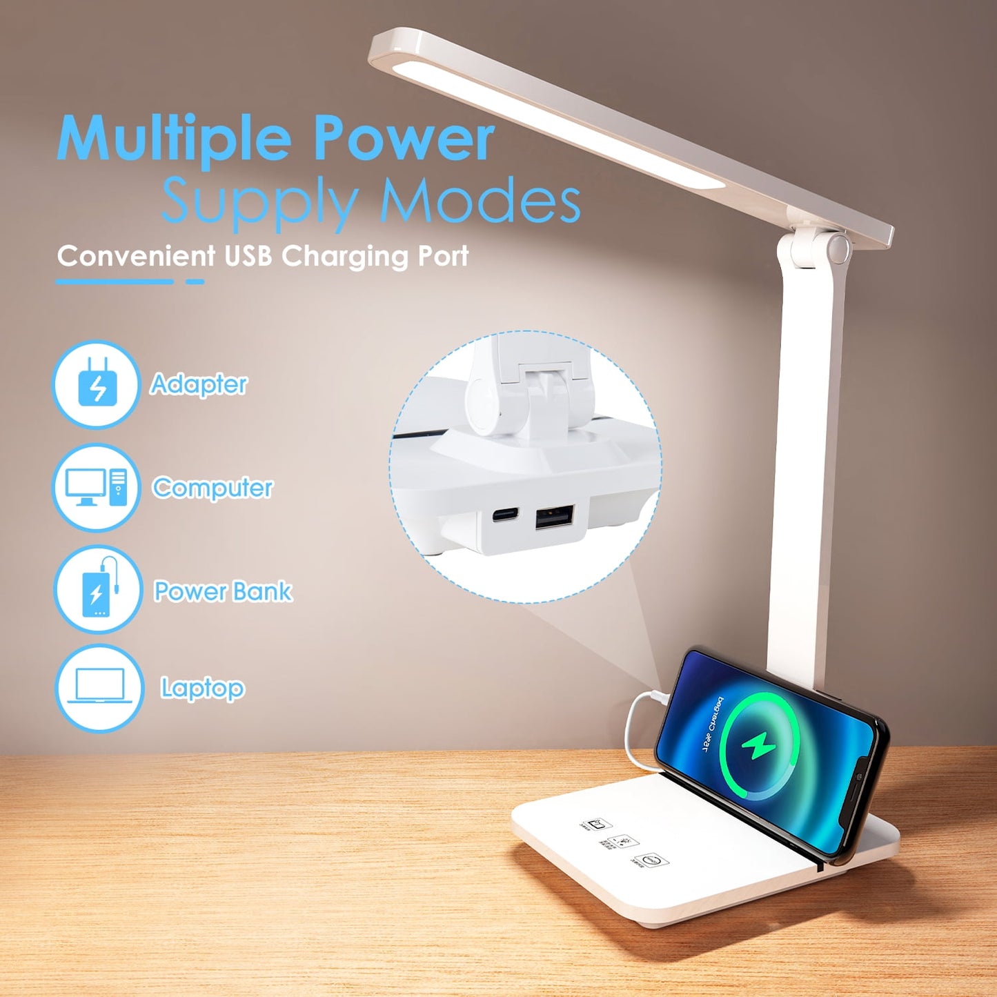 iFanze LED Desk Lamp, Eye-Caring Table Lamp 3 Color Modes with Stepless Dimming, Touch Control,Reading Mode, 2500mAh Rechargeable Battery Operated Night Light for Home Bedroom Outdoor Patio