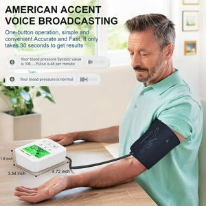 Upper Arm Blood Pressure Monitor, Electric Automatic Sphygmomanometer Pulsometer PR Tonometer with Adjustable Cuff, Voice Digital LED Display, FDA Approved, for Home Travel Use
