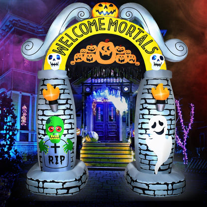 iFanze 10ft Halloween Inflatable Archway Decor, Pumpkins Arch with Ghost Skulls and Zombies for Outdoor Yard Lawn Garden Blow Up Party Decorations, Led Lights Built-In