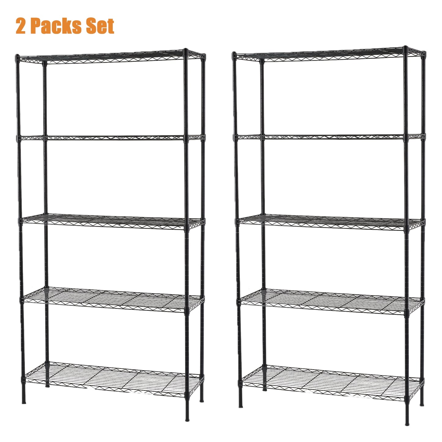 Qunler 2 Packs 5-Tier Storage Shelf Units, 72"H x 36"L x 14"W Metal Wire Shelving Rack for Kitchen Garage Living Room, Black