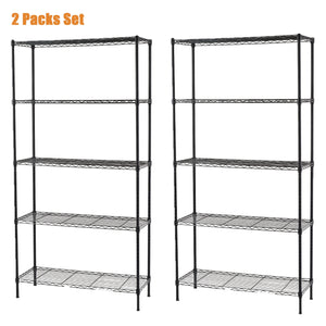 Qunler 2 Packs 5-Tier Storage Shelf Units, 72"H x 36"L x 14"W Metal Wire Shelving Rack for Kitchen Garage Living Room, Black