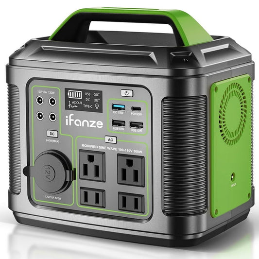 300W Portable Power Station, 296Wh 80000mAh Outdoor Solar Generator Quick Charge 110V AC Outlets DC Ports for Home Backup, Outdoor RV Camping, Emergency Lithium Battery, Power Outages,Green