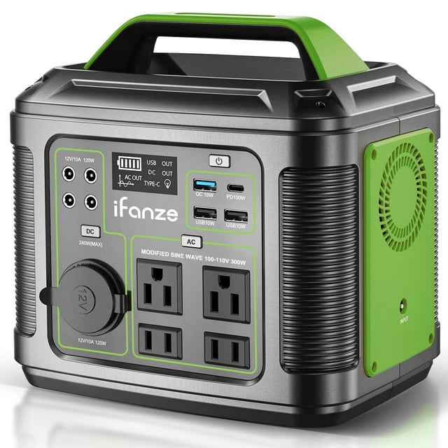 300W Portable Power Station, 296Wh 80000mAh Outdoor Solar Generator Quick Charge 110V AC Outlets DC Ports for Home Backup, Outdoor RV Camping, Emergency Lithium Battery, Power Outages,Green