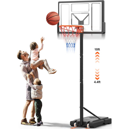 Qunler Basketball Hoop, 4.4-10ft Height Adjustable Portable Basketball Goal System, 44" Backboard, 18" Rim, Kids Adults Basketball Hoop Indoor Outdoor