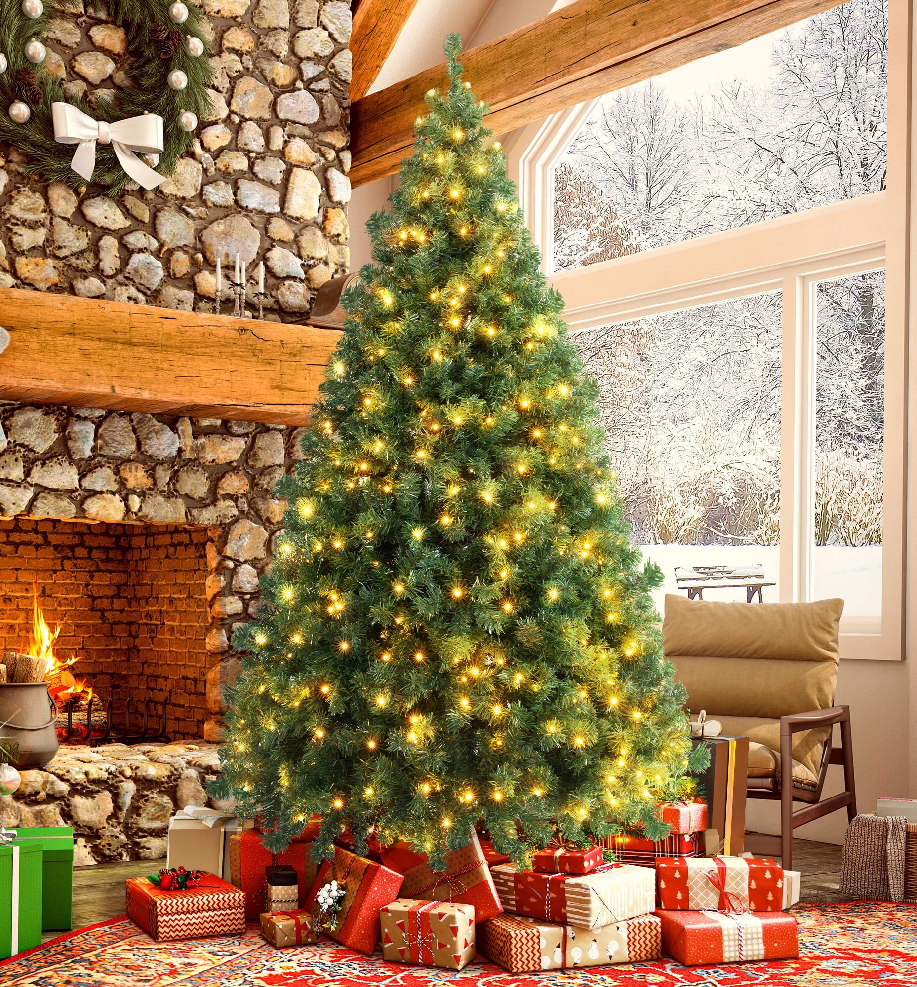 IFanze 7FT Pre lit Artificial Full Christmas Tree Green PVC Spruce Tr ifanze-7ft-pre-lit-artificial-full-christmas-tree-green-pvc-spruce-tr