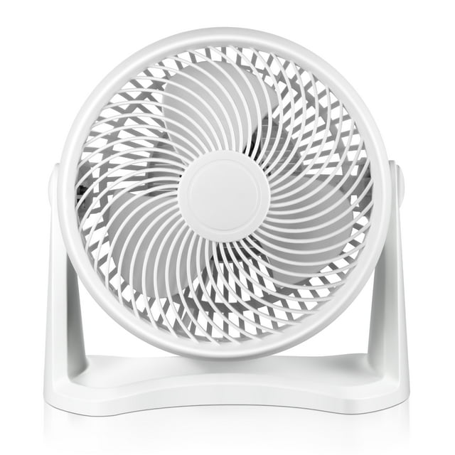 Qunler Air Circulator Fan, 9" Quiet Desk Fan with 3 Speeds and 90° Pivoting Head, Air Conditioner Companion Small Fan for Bedroom, Home, Office, Wall-Mounting Available, White