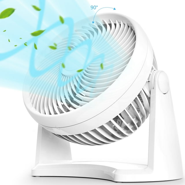 Qunler Table Fan, 9" Quiet Air Circulator Fan with 3 Speeds & 90° Pivoting Head, Air Conditioner Companion Small Desk Fan for Bedroom, Home, Office, Wall-Mounting Available, White