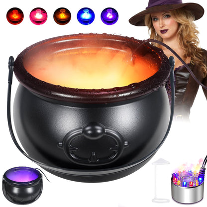 iFanze Halloween Witch Pot Fogger Machine, Halloween Party Mist Maker with 12 Color-Changing LED Lights, Ideal for Halloween Decoration, 2 Pots Included, Black