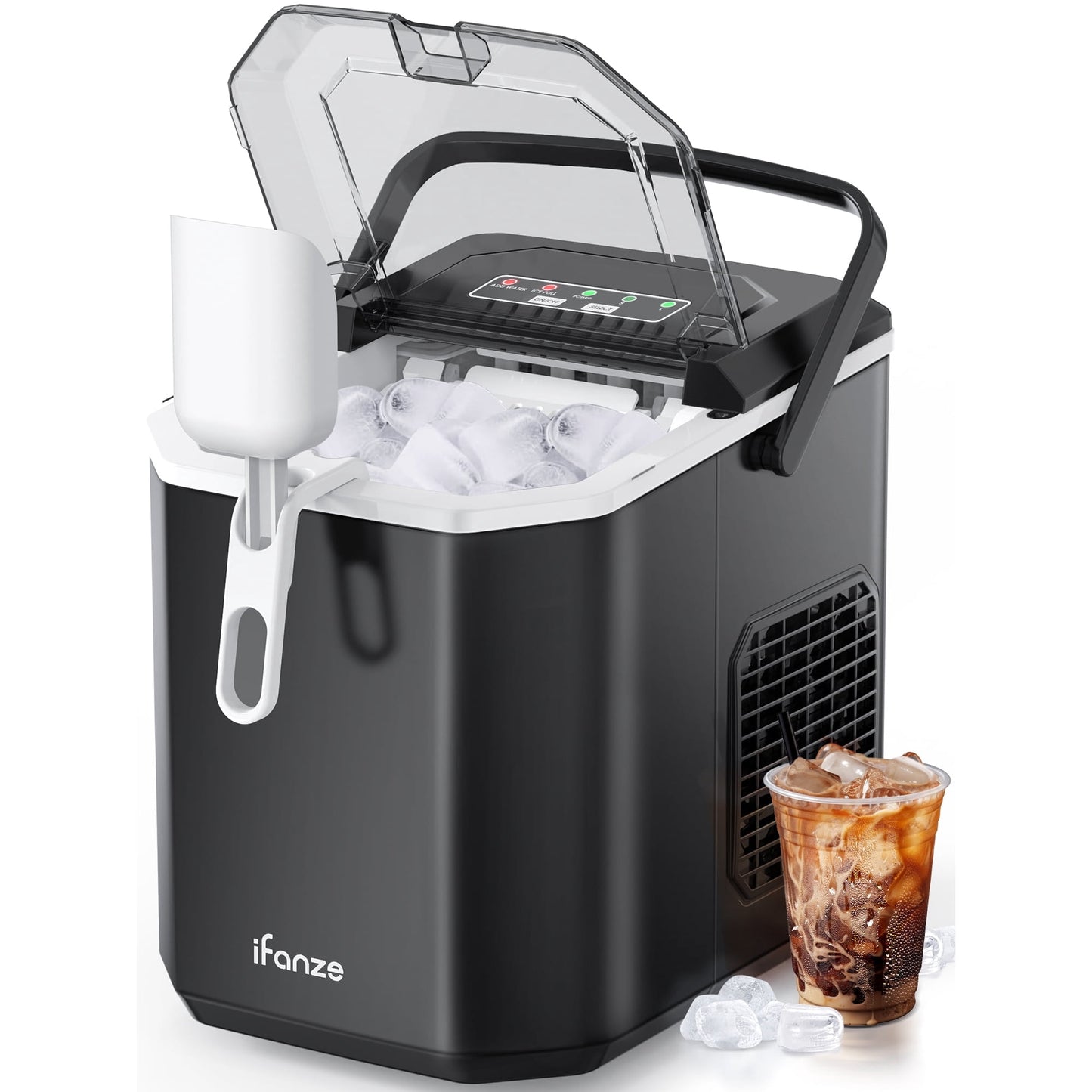 Qunler Ice Maker Countertop, 2 Sizes 9 Bullet Ice Cubes in 6 Mins, 26lbs/24Hrs, Self Cleaning Pebble Ice Machine with Ice Basket and Scoop, Small Portable Ice Cube Maker for Home, Kitchen, Camping