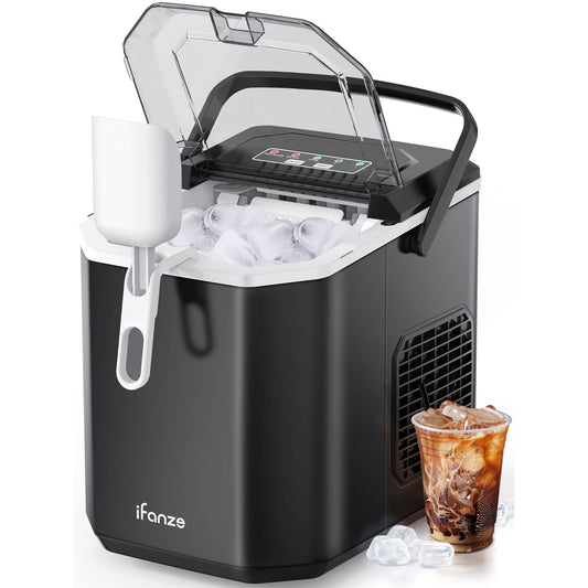 Qunler Ice Maker Countertop, 2 Sizes 9 Bullet Ice Cubes in 6 Mins, 26lbs/24Hrs, Self Cleaning Pebble Ice Machine with Ice Basket and Scoop, Small Portable Ice Cube Maker for Home, Kitchen, Camping