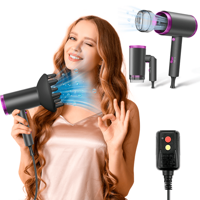 eTopeak Ionic Hair Dryer, 1875W Professional Foldable Blow Dryer Safety Upgraded, Negative Ion Technolog, 3 Heating/2 Speed/Cold Settings, Contain 1 Nozzles and 1 Diffuser, for Home Salon Travel Kids