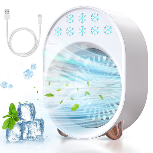 iFanze Portable Air Conditioner Fan, Rechargeable Evaporative Air Cooler Air Cooling Fan with 3 Speed, Personal Mini AC Desktop Fan for Room Home Bedroom Office Indoor Outdoor, White
