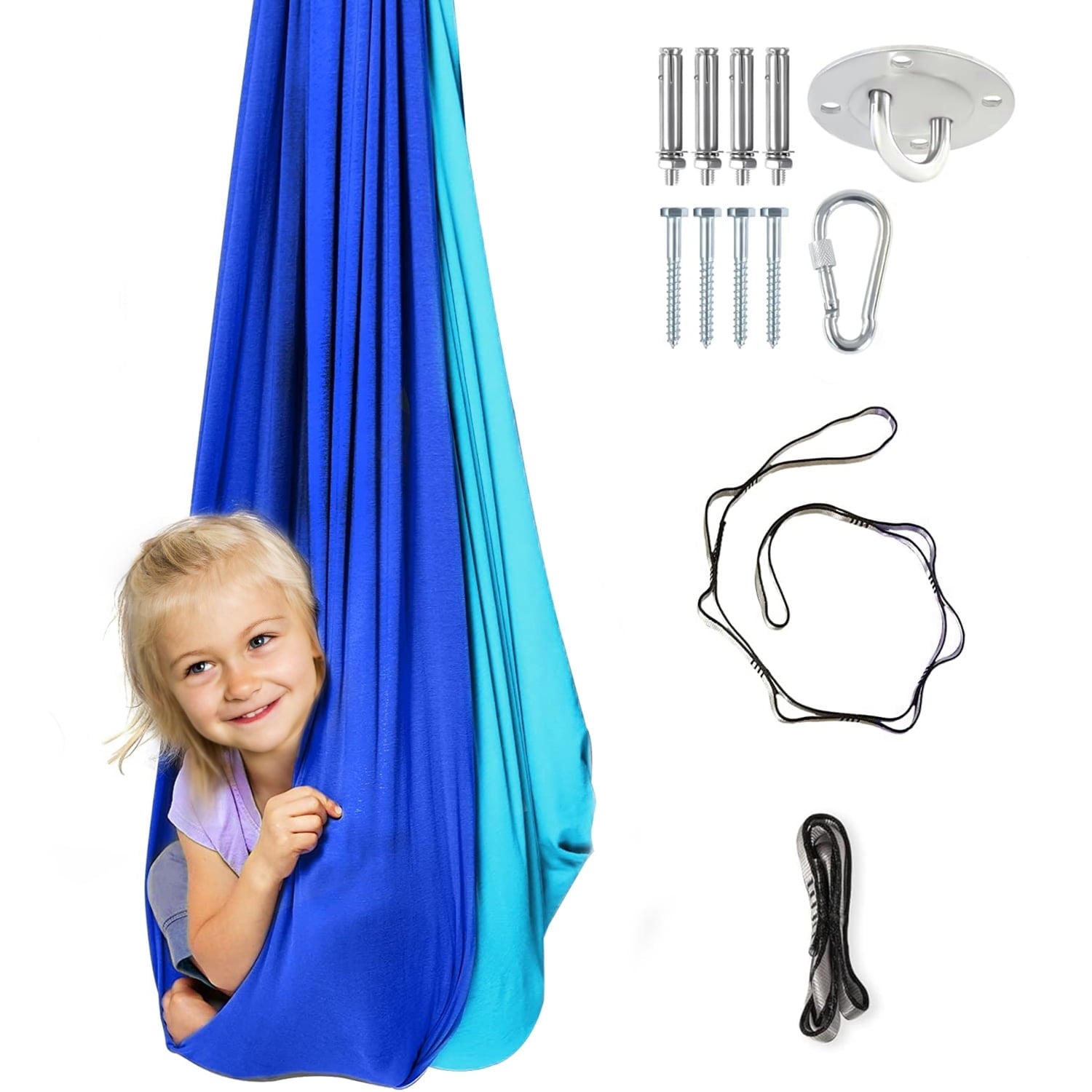 Qunler Sensory Swing, Double Layer Indoor Therapy Swing for Kids and Adult Child Autism ADHD Aspergers, Holds up to 300lbs, Blue