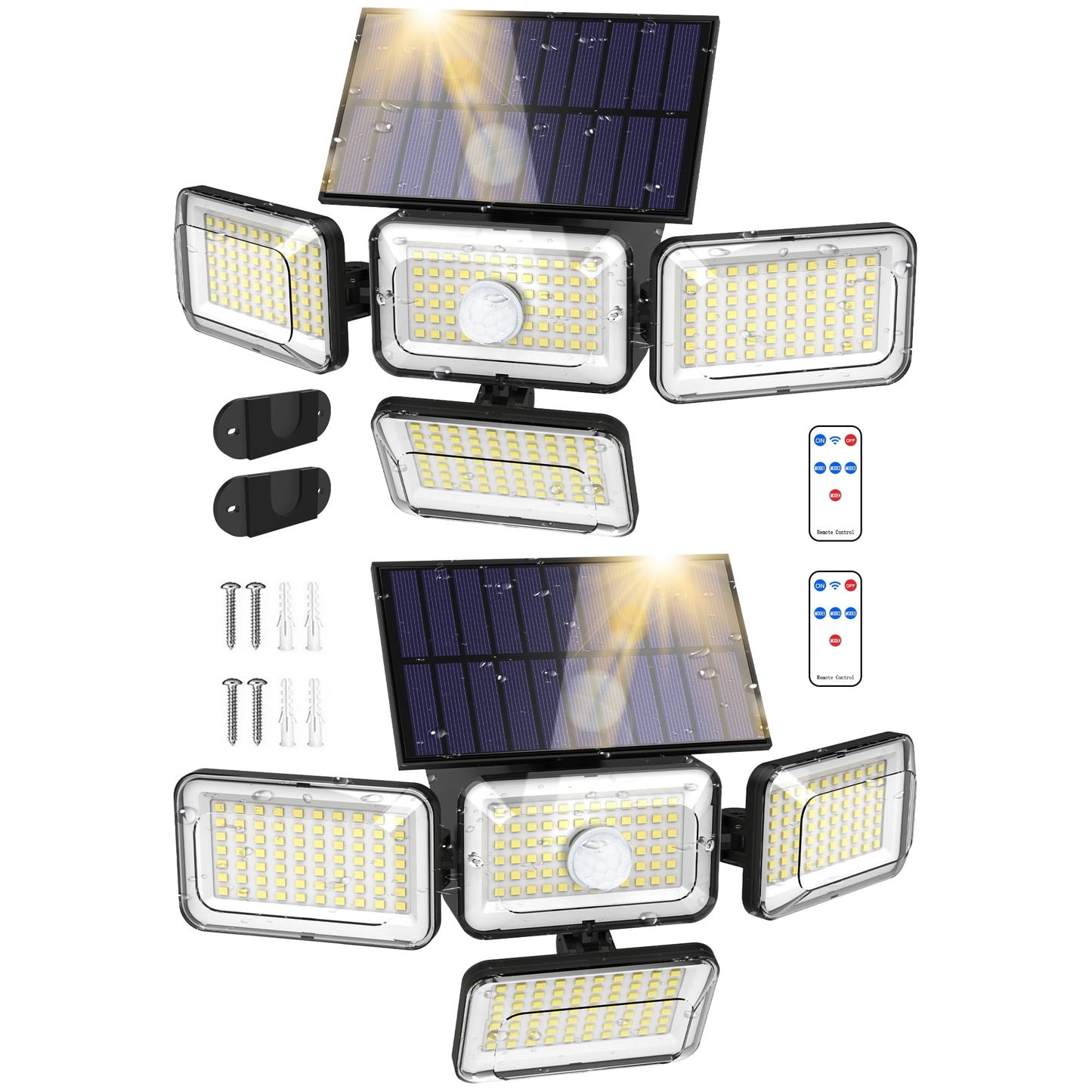 Qunler Solar Lights Outdoor, 304LED 2500LM Motion Sensor Security Lights with Remote Control, IP65 Waterproof Flood Wall Lights for Outside Garden Patio Yard Garage, 2Pack