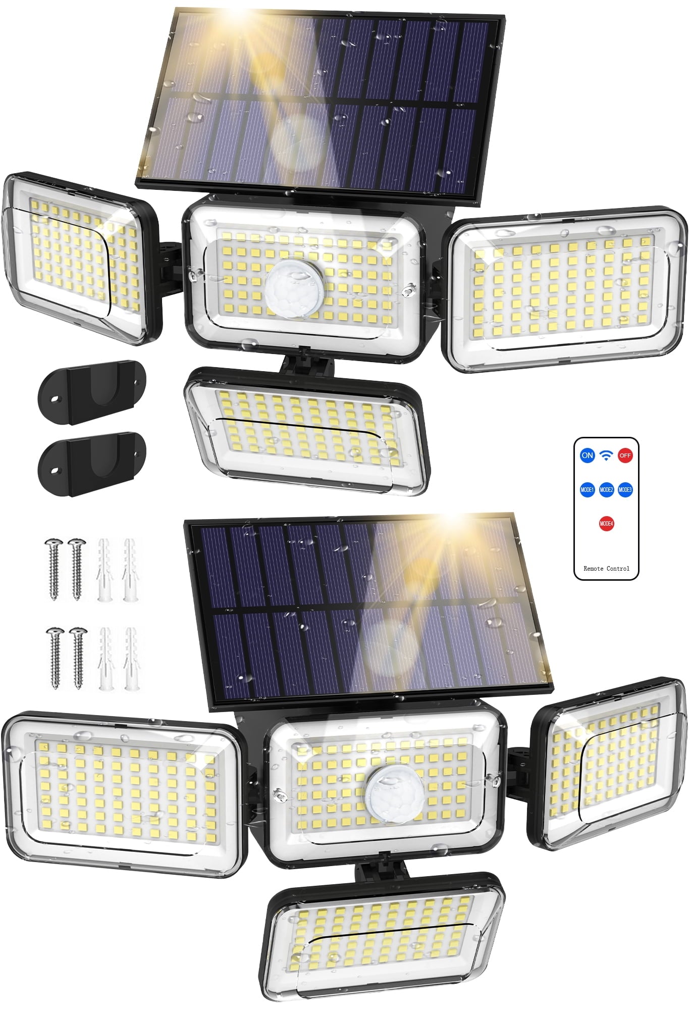 iFazne Solar Lights Outdoor, 288LED 2500LM Motion Sensor Security Lights with Remote Control, IP65 Waterproof Flood Wall Lights for Outside Garden Patio Yard Garage, 2Pack