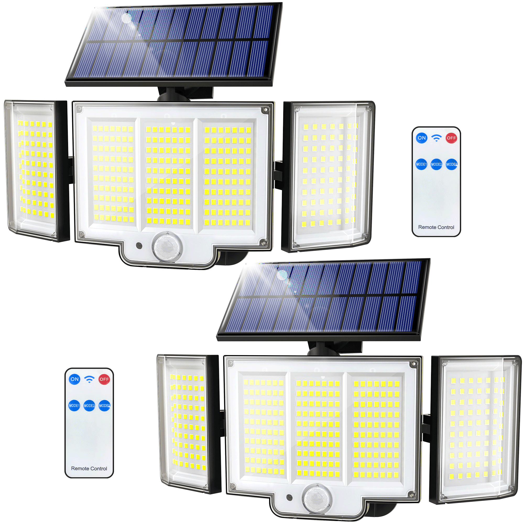Solar Outdoor Lights, 3000LM 348 LED Motion Sensor Security Lights with Remote, Bright 3 Heads Solar Powered Flood Wall Lights, IP65 Waterproof Lights for Outside,Yard,Garage,Patio,2Pack
