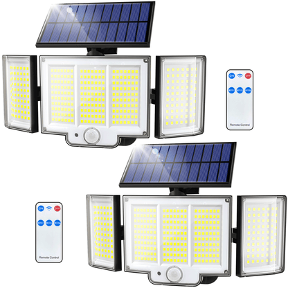 Solar Outdoor Lights, 3000LM 348 LED Motion Sensor Security Lights with Remote, Bright 3 Heads Solar Powered Flood Wall Lights, IP65 Waterproof Lights for Outside,Yard,Garage,Patio,2Pack