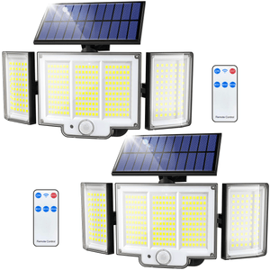 Solar Outdoor Lights, 3000LM 348 LED Motion Sensor Security Lights with Remote, Bright 3 Heads Solar Powered Flood Wall Lights, IP65 Waterproof Lights for Outside,Yard,Garage,Patio,2Pack