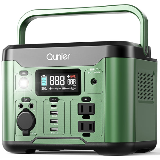 Qunler 300W Portable Power Station 296Wh 80000mAh with 60W PD In/Output Fast Charging, 120V AC Outlets Outdoor Solar Generator for Camping, RV, Home Backup, Emergency Power, Green No Solar Panel
