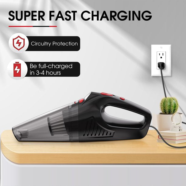JoRocks Car Vacuum Cleaner Cordless, Portable Cyclone Handheld Vacuum with LED Lights for Home & Car, Black