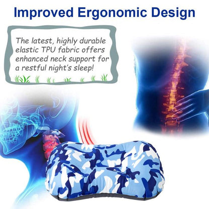 Ultralight Inflatable Camping Travel Pillow, Compressible, Compact, Comfortable, Inflating Pillows for Neck & Lumbar Support While Camp, Hiking, Backpacking, Traveling, Car