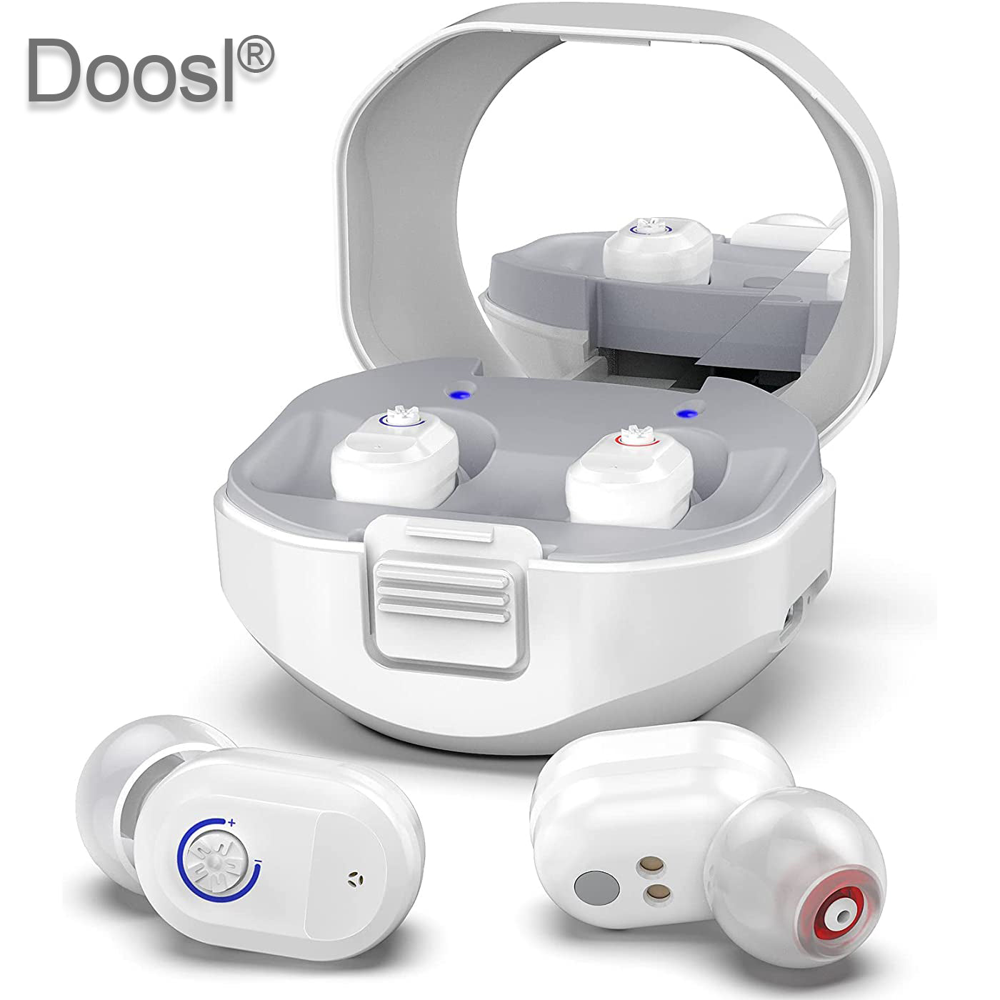 Rechargeable Personal Sound Amplifiers for Ears, Voice Enhancer Audio Sound Amplifier for Seniors with Portable Charging Case, White