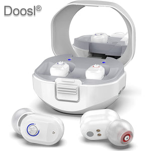 Rechargeable Personal Sound Amplifiers for Ears, Voice Enhancer Audio Sound Amplifier for Seniors with Portable Charging Case, White