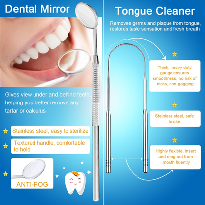 Dental Plaque Remover with Mouth Mirror, Tooth Scraper Polisher with 2 Replacement Heads and 3 Modes,Professional Dental Scaler Cleaning Tool Kit