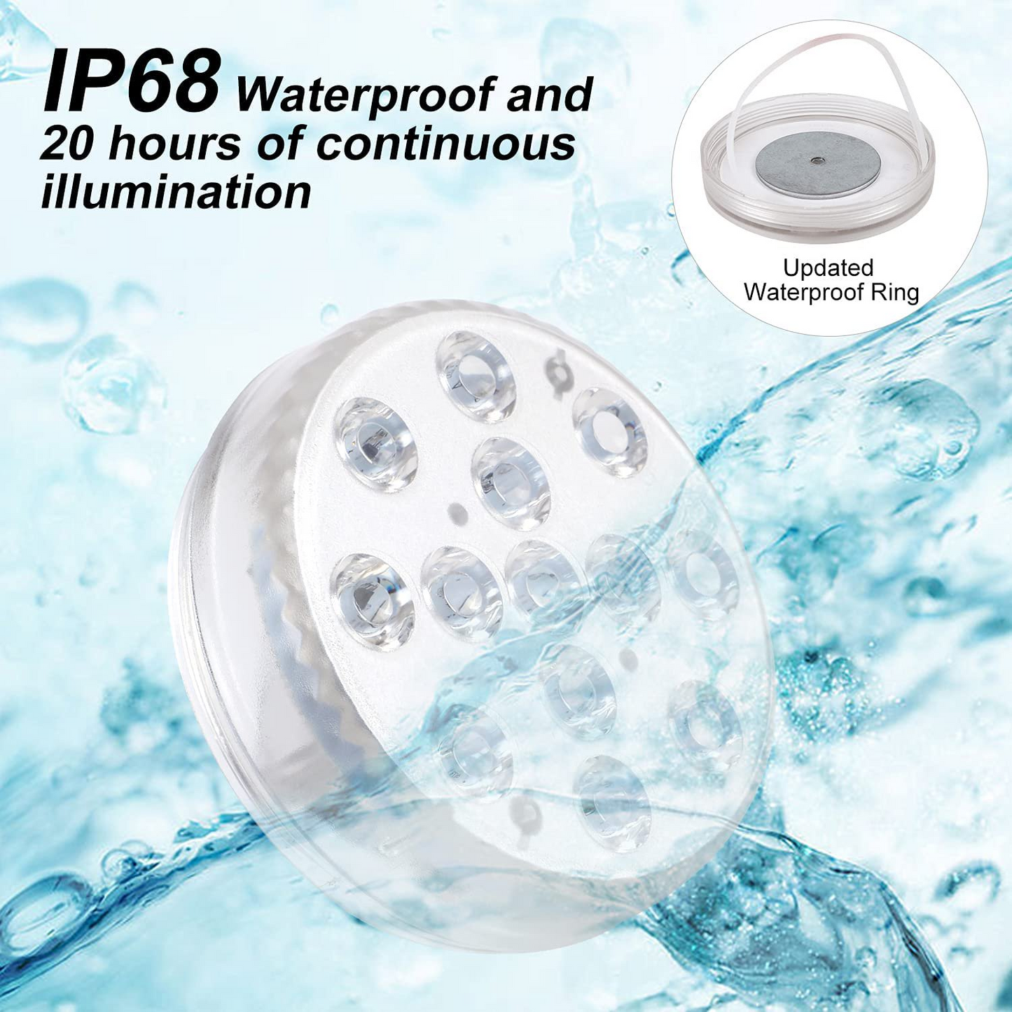 Submersible LED Lights, Full Waterproof Pool Lights for Inground Pool with Magnets, Suction Cups, Color Changing Underwater Lights for Aquarium Wedding Party (2 Pack)