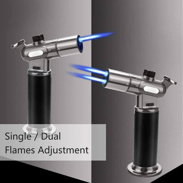 Refillable Butane Torch, Powerful and Adjustable Flame Torch Lighter, Fit All Butane Tanks Blow Torch with Safety Lock for Kitchen Desserts,BBQ and Baking (Butane Gas Not Included)