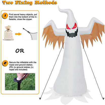 Halloween Decorations 8 Ft Outdoor Inflatables Red Eye Ghost with LED Fire Flame Lights,8Ft Spooky White Ghost Decorations for Yard Lawn Patio Garden Party