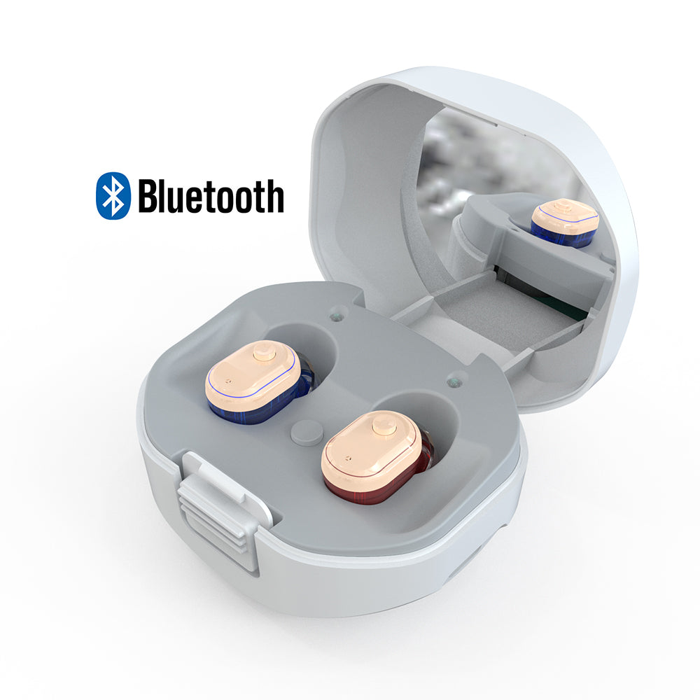 Portable Rechargeable Hearing Aids for Seniors, Noise Cancelling Hearing Amplifier and Voice Enhancer TV Earbuds with Charging Box