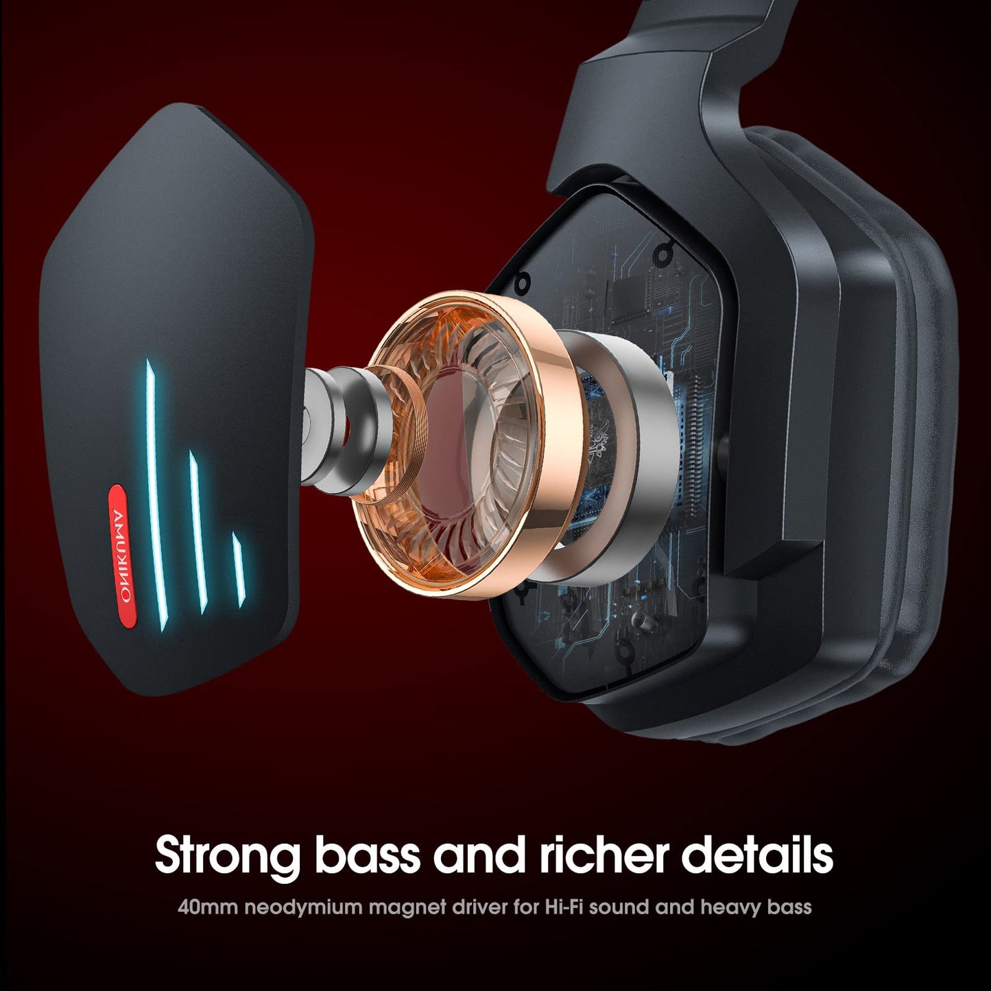 Bluetooth Headphones, Bluetooth 5.1 Wireless Headphones with Microphones, HiFi Sound with Deep Bass, USB Lightning Fast Charge, 24H Playtime