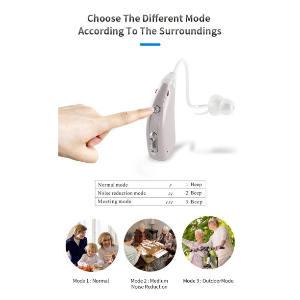 2 PCS Hearing Aid Amplifier, USB Rechargeable Digital Hearing Assistance Aid with Noise Reduction, Voice Enhancer Aids with Charging Case, Universal Fit Behind the Ear for Adults Seniors