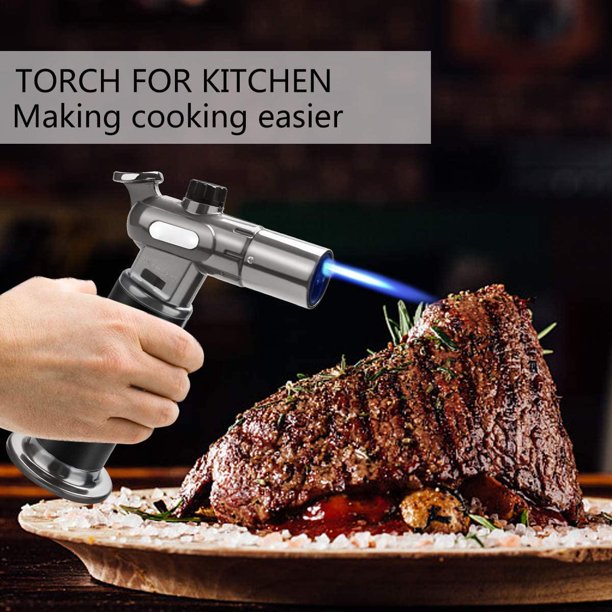 Refillable Butane Torch, Powerful and Adjustable Flame Torch Lighter, Fit All Butane Tanks Blow Torch with Safety Lock for Kitchen Desserts,BBQ and Baking (Butane Gas Not Included)