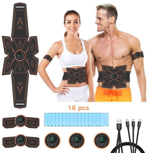 Qunler Abs Stimulator, Ab Stimulator, Rechargeable Ultimate Muscle Toner Trainer for Men Women Abdominal Fitness Workout EMS Muscle Stimulation with 16 Extra Gel Pads