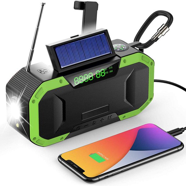 Jorocks Emergency Weather Radio,Solar Hand Crank IPX6 Waterproof Weather Radio Portable 5000mAh USB Rechargeable Power Bank with LED Light, Compass, SOS Alarm for Household and Outdoor