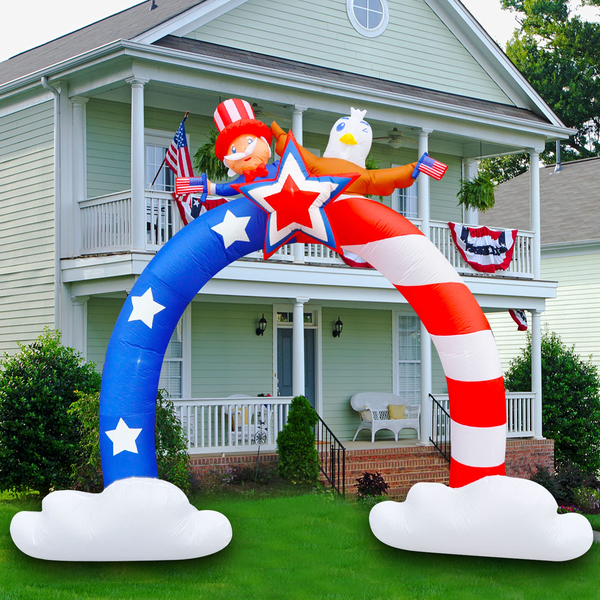 iFanze 9FT Tall Patriotic Independence Day Inflatable Archway 4th of July Outdoor Decorations Pre-Lit LED Lights Lawn Yard Holiday Home Garden Decor