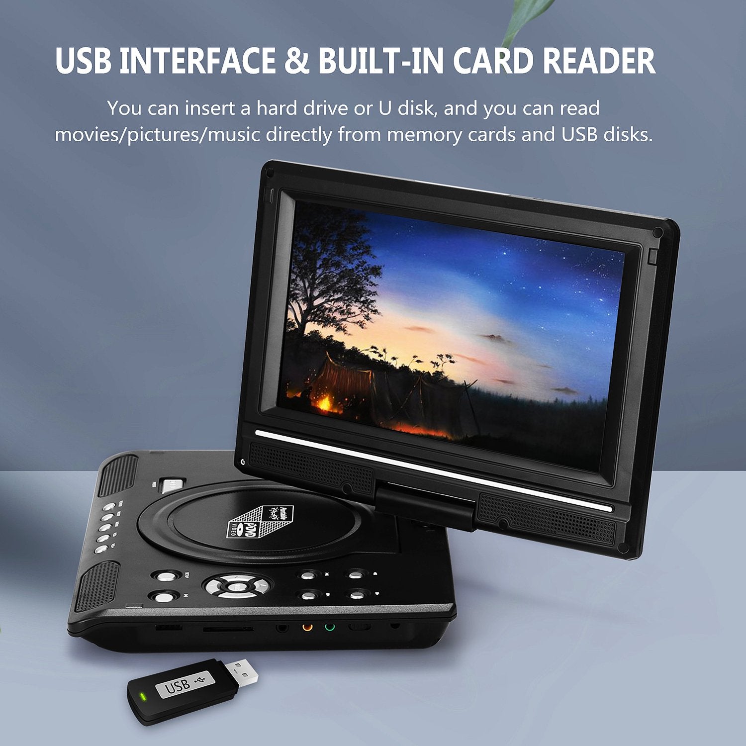 Portable DVD Player 8.5" HD Swivel Screen Rechargeable Battery DVD Player for Car