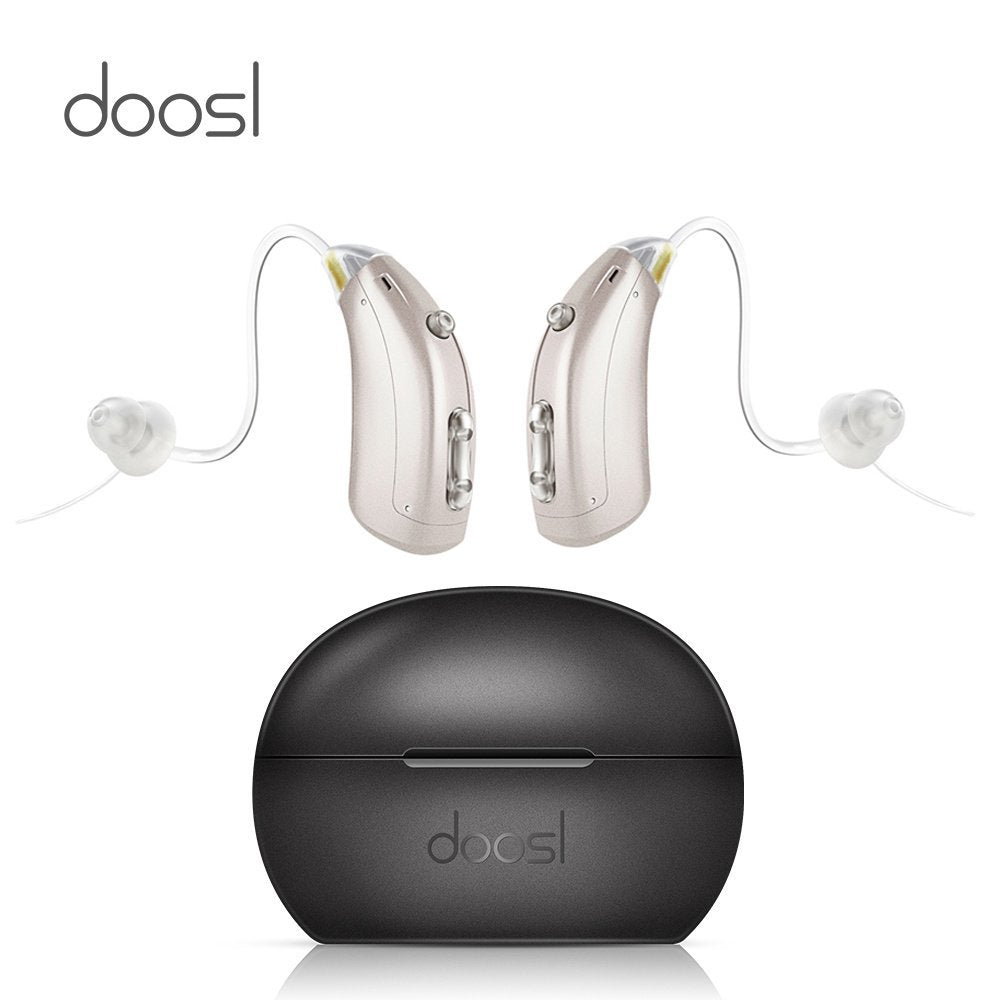 Doosl Hearing Amplifier for Ears, Rechargeable Hearing Amplifier with Portable Charging Case to Assist Hearing of Seniors, 1 Pair, Silver