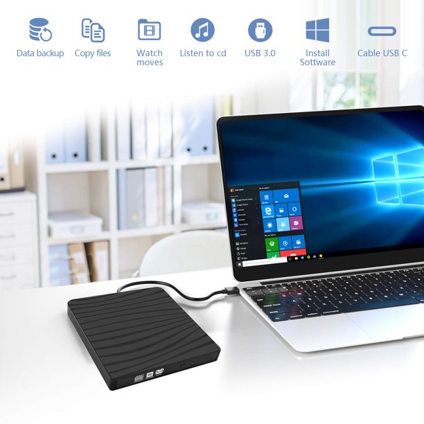 Ifanze External DVD Drive,Portable Mobile External Drives DVD-RW Writer/Burner/Rewriter ROM Drive, Perfect for Mac OS/Win7/Win8/Win10/Vista PC Desktop lapto P