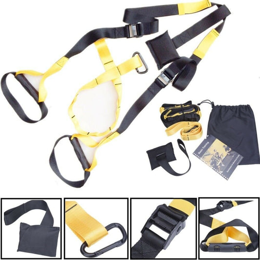Bodyweight Resistance Trainer Kit, Home Suspension Training Straps, Fitness Resistance Trainer with Resistance Loop Bands, Full Body Workout for Indoor or Outdoor Gym(Yellow)