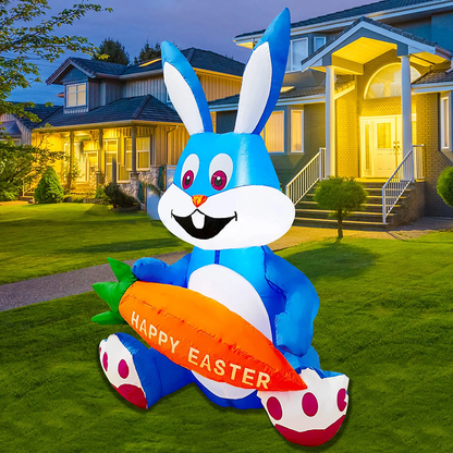 4ft Easter Inflatable Bunny with LED Happy Easter Carrot for Indoor Outdoor Decoration