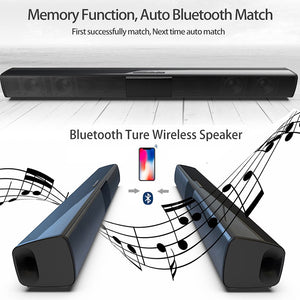 22 Inch Sound Bar with 4 Built-in Subwoofers, 20W Bluetooth Speaker with Remote, TF Play, FM Radio, Rechargeable, Wireless Soundbar for TV Smartphone PC, Black