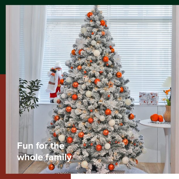Ifanze 9ft Snow Flocked Christmas Tree with 2028 Tips, Artificial Snowy Xmas Pine Tree with Reinforced Metal Base for Home Office Party Holiday Decorations ,White(NO Light)
