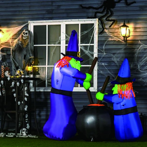 10 FT Halloween Inflatables Witches with Cauldron, Melliful Halloween Blow up Yard Decorations Build-in LEDs Inflatable Outdoor Holiday Party Lawn Garden Decor