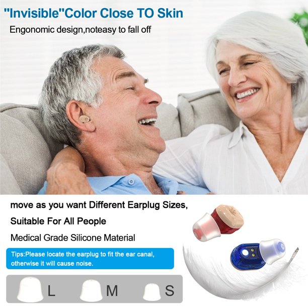 Hearing Amplifier Doosl Rechargeable Digital Personal Sound Amplifiers for Seniors, Inner-Ear Hearing aid, 2-Pack with Charging Box (White)