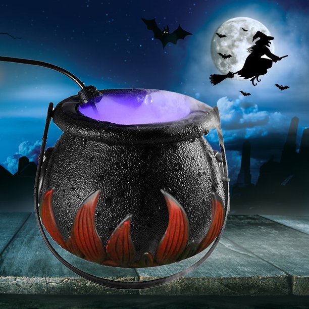 Halloween Witch Cauldron Fog Machine Mist LED Smoke Machine with Color ...