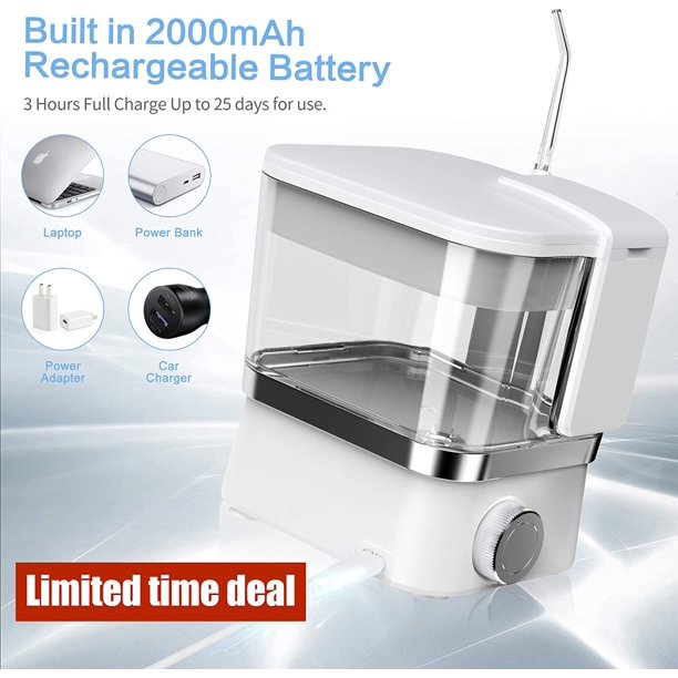 Cordless Water Flosser for Teeth, 600ml Portable Countertop Dental Oral Irrigator Cleaner with 3 Modes & 5 Jet Tips-IPX7 Waterproof, USB Rechargeable, 10 Stepless Adjustment, for Travel Home Office