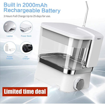Cordless Water Flosser for Teeth, 600ml Portable Countertop Dental Oral Irrigator Cleaner with 3 Modes & 5 Jet Tips-IPX7 Waterproof, USB Rechargeable, 10 Stepless Adjustment, for Travel Home Office